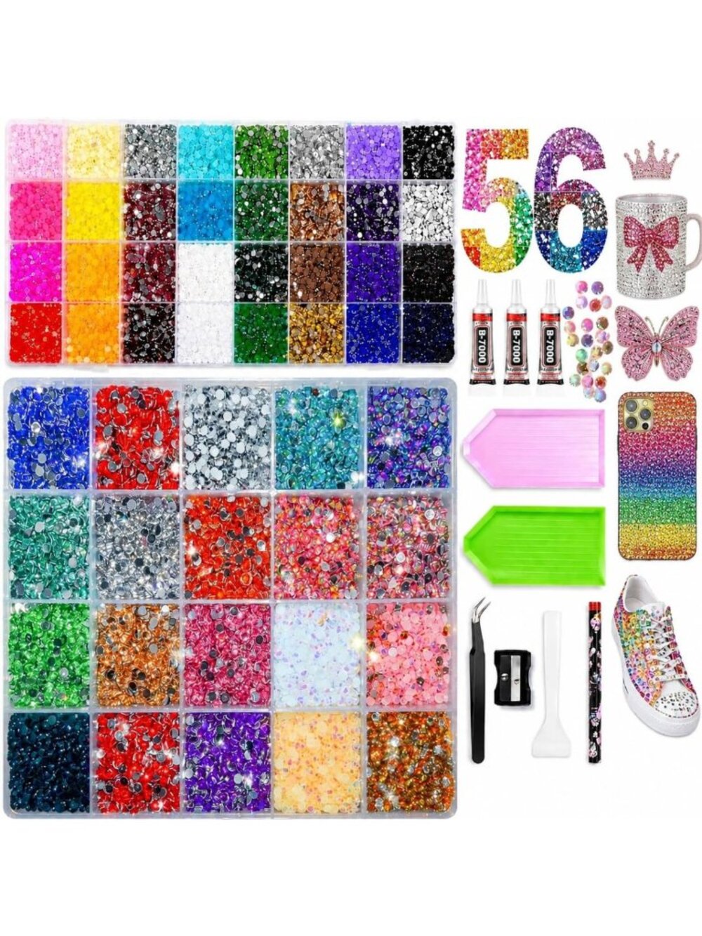 55000+Pcs Bedazzling Kit with Rhinestones, 56 Colors, B7000 Glue & Tools